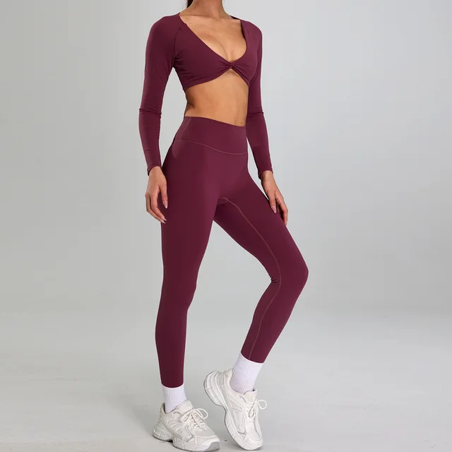European And American High intensity Sports Suit Outdoor Running Nude Feel Workout Clothes Slimming High Waist Purple Long Sleeves Trousers - Shop at LoveMi