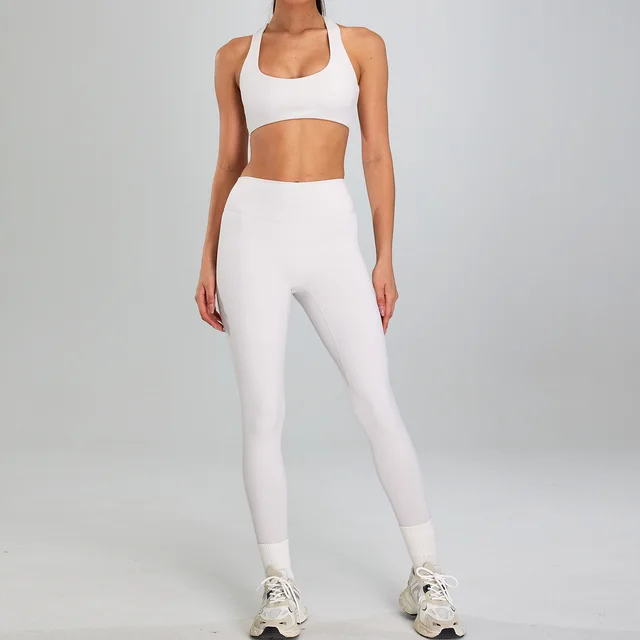 High intensity Sports Suit Outdoor Running Nude Feel Workout Clothes Slimming High Waist White Gray Bra Pants - Shop at LoveMi