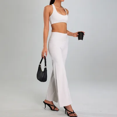 High intensity Sports Suit Outdoor Running Nude Feel Workout Clothes Slimming High Waist White - Shop at LoveMi