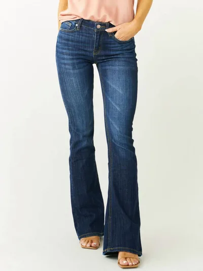 Ladies Mid Waist Slim fit Stretch Flared Jeans Blue - Shop at LoveMi