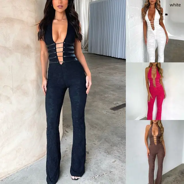 Lash Rope Lace Up Slim Fit Jumpsuit See through Lace White - Shop at LoveMi