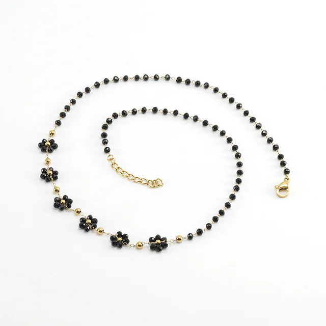 Color Crystal Flowers Stainless Steel Bracelet Black Necklace - Shop at LoveMi