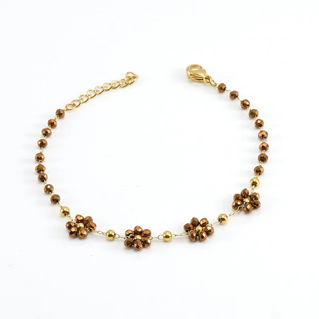 Color Crystal Flowers Stainless Steel Bracelet Bronze Bracelet - Shop at LoveMi