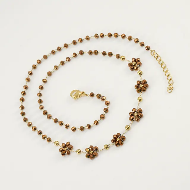 Color Crystal Flowers Stainless Steel Bracelet Bronze Necklace - Shop at LoveMi
