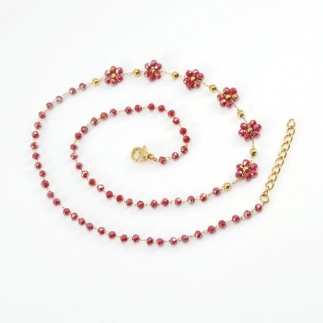 Color Crystal Flowers Stainless Steel Bracelet Dark Red Necklace - Shop at LoveMi