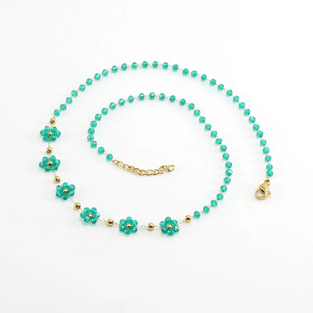 Color Crystal Flowers Stainless Steel Bracelet Green Necklace - Shop at LoveMi