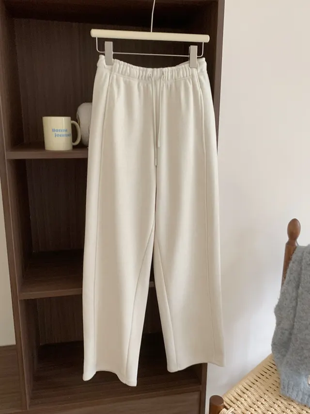 Idle Style Autumn And Winter Sweatpants Thickened High Waist Drooping Beige Thick Velvet - Shop at LoveMi