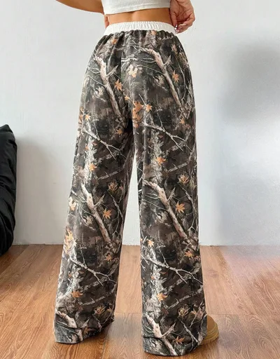 Women's Fashion Casual Elastic Waist Tight Camouflage Printing Mop Pants Color - Shop at LoveMi