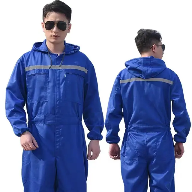 Jumpsuit Overalls Long Sleeve Antifouling Dustproof Tooling Pure Cotton Hooded Bright Blue - Shop at LoveMi