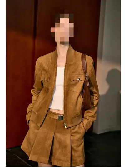 Maillard Style Suede Fabric Jacket Coat Brown - Shop at LoveMi