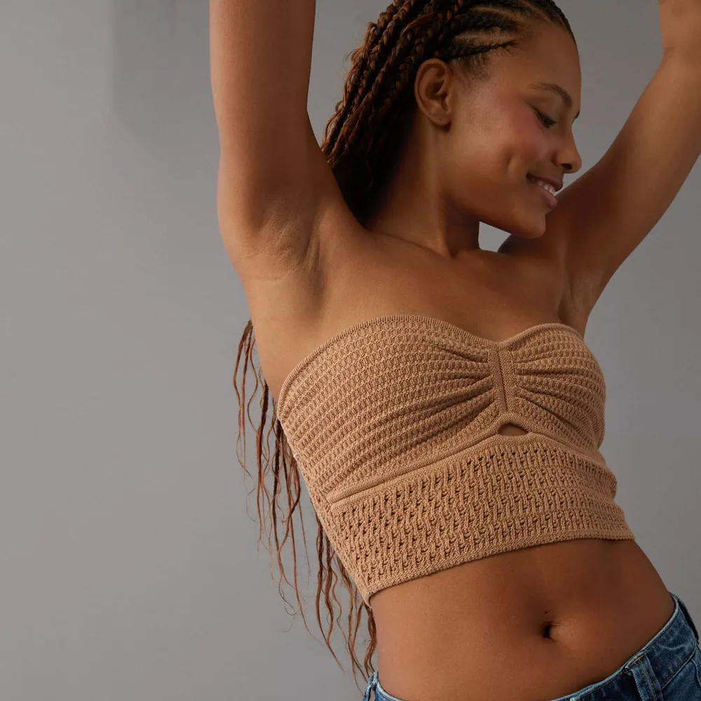 Women's Striped Solid Color Sexy Cutout Tube Top Woolen Vest - Tan