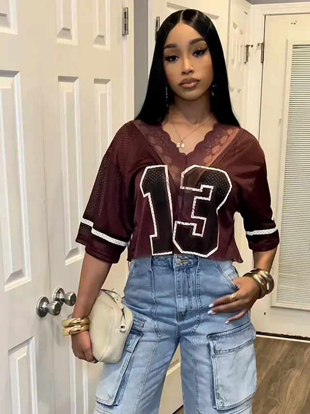 Women's Fashion Lace Short sleeved Casual Top Wine Red Number 13 - Shop at LoveMi