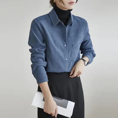 New Autumn And Winter Bandage Dress Shirt For Women Haze Blue - Shop at LoveMi
