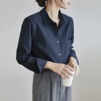 New Autumn And Winter Bandage Dress Shirt For Women Navy - Shop at LoveMi