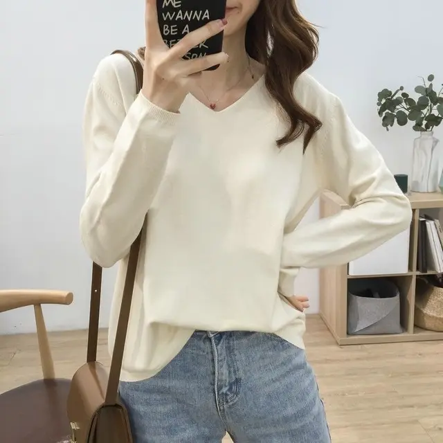 Solid Color Inner Wear Bottoming Shirt Sweater For Women Beige - Shop at LoveMi