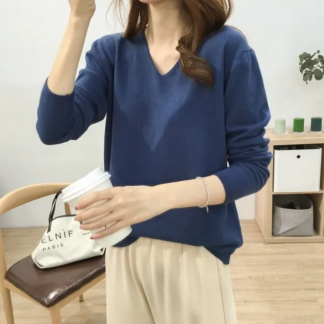 Solid Color Inner Wear Bottoming Shirt Sweater For Women Blue - Shop at LoveMi