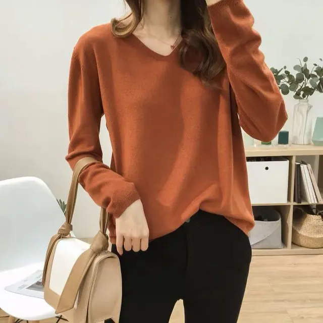 Solid Color Inner Wear Bottoming Shirt Sweater For Women Caramel Color - Shop at LoveMi