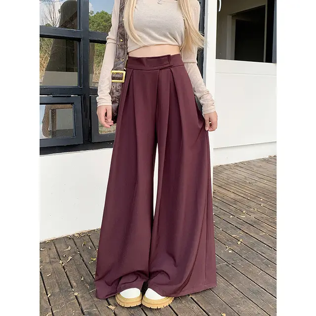 High Waist Drooping Loose Casual Mopping Suit Pants Red - Shop at LoveMi