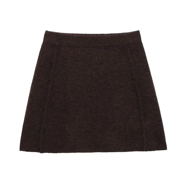 European And American Style Women Round Neck Long Sleeve Knitted Coat High Waist Stretch Mini Skirt Short Skirt - Shop at LoveMi