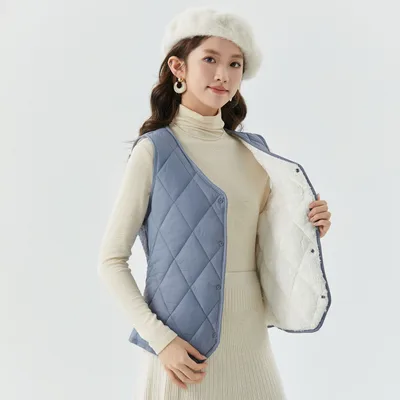 Women's Short Autumn And Winter Velvet Vest 8021 Sea Blue - Shop at LoveMi