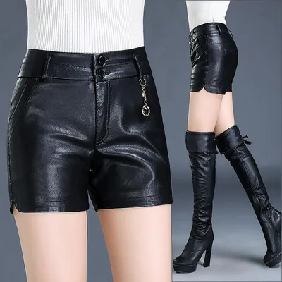 Fashion Loose Wide Leg Leather Shorts Women Black 5574 Regular - Shop at LoveMi