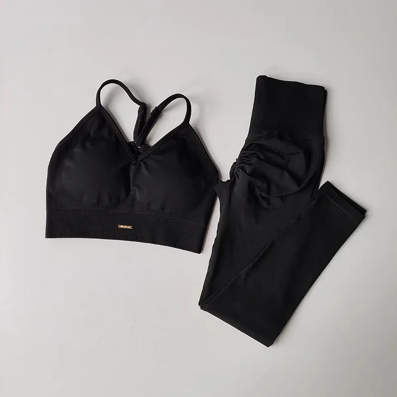 Women's Quick-drying Sports High Waist Tight Seamless Suit - Black - View 1
