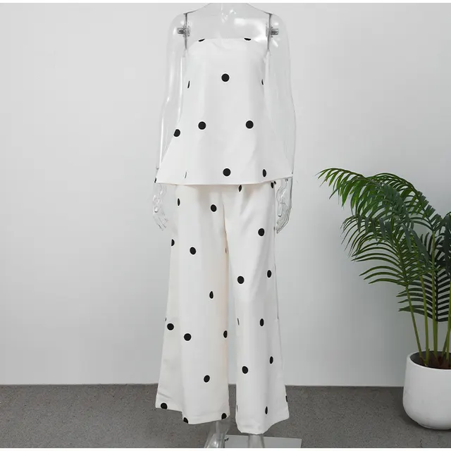 Polka Dot Tube Top Wide Leg Pants Suit Polka Dot - Shop at LoveMi
