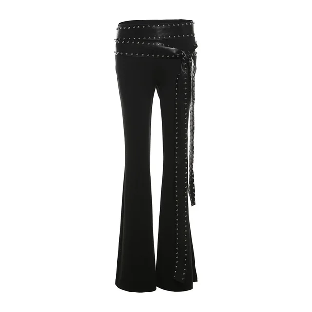 Women's Fashion Personality Rivets Casual Pants Black - Shop at LoveMi