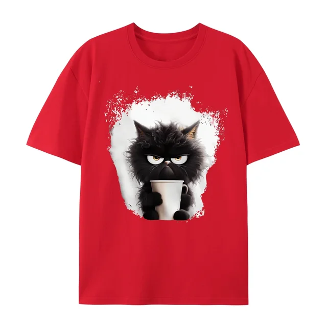 Women's T Shirt Tee Cat Daily Weekend Black Print Short Slee Red - Shop at LoveMi