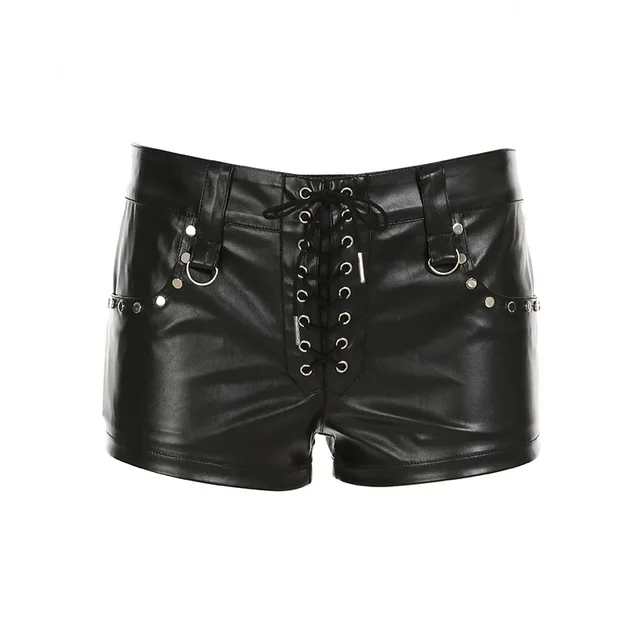 Leather Slimming Shorts Street Hot Girl All match Leather Pants Black - Shop at LoveMi