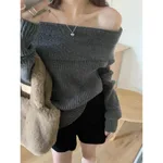 Idle Style Scarf Collar Solid Color Sweater Women's Loose Outer Wear Long Sleeve - Gray