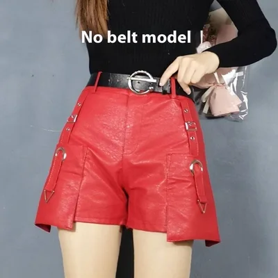 High Waist Slimming Fashion All match Wide Leg Leather Shorts Boot Pants 5588 Red None - Shop at LoveMi