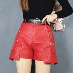 High Waist Slimming Fashion All-match Wide Leg Leather Shorts Boot Pants - Red