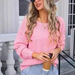 Autumn And Winter New Women's Pullover Pocket Sweater Base - Pink