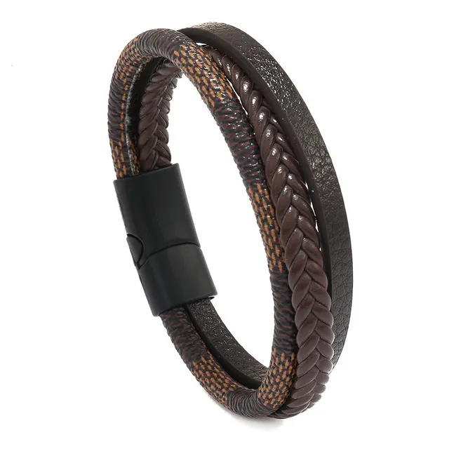 Men's Layered Retro Retro Patterns Leather Bracelet Brown - Shop at LoveMi