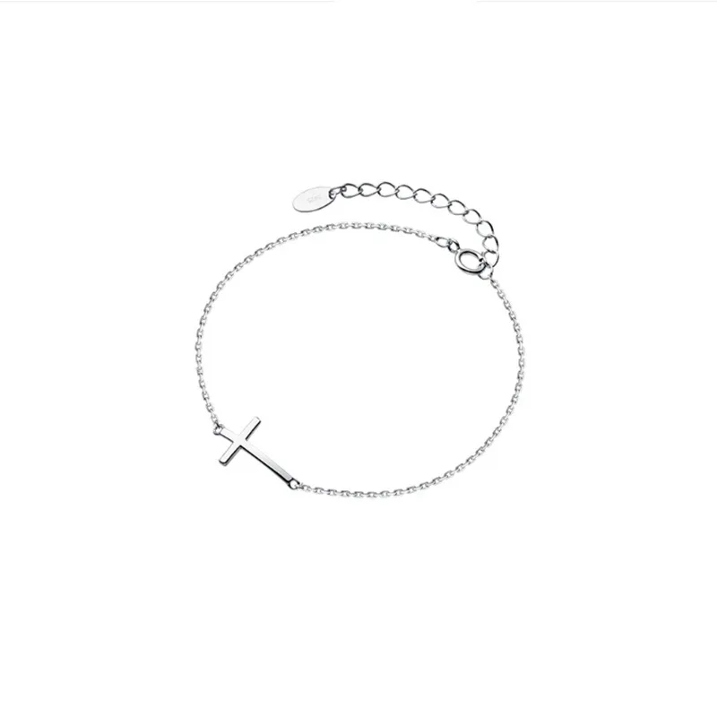 All-matching Simple Accessories S925 Sterling Silver Cross Bracelet - White Gold Colour - View 1