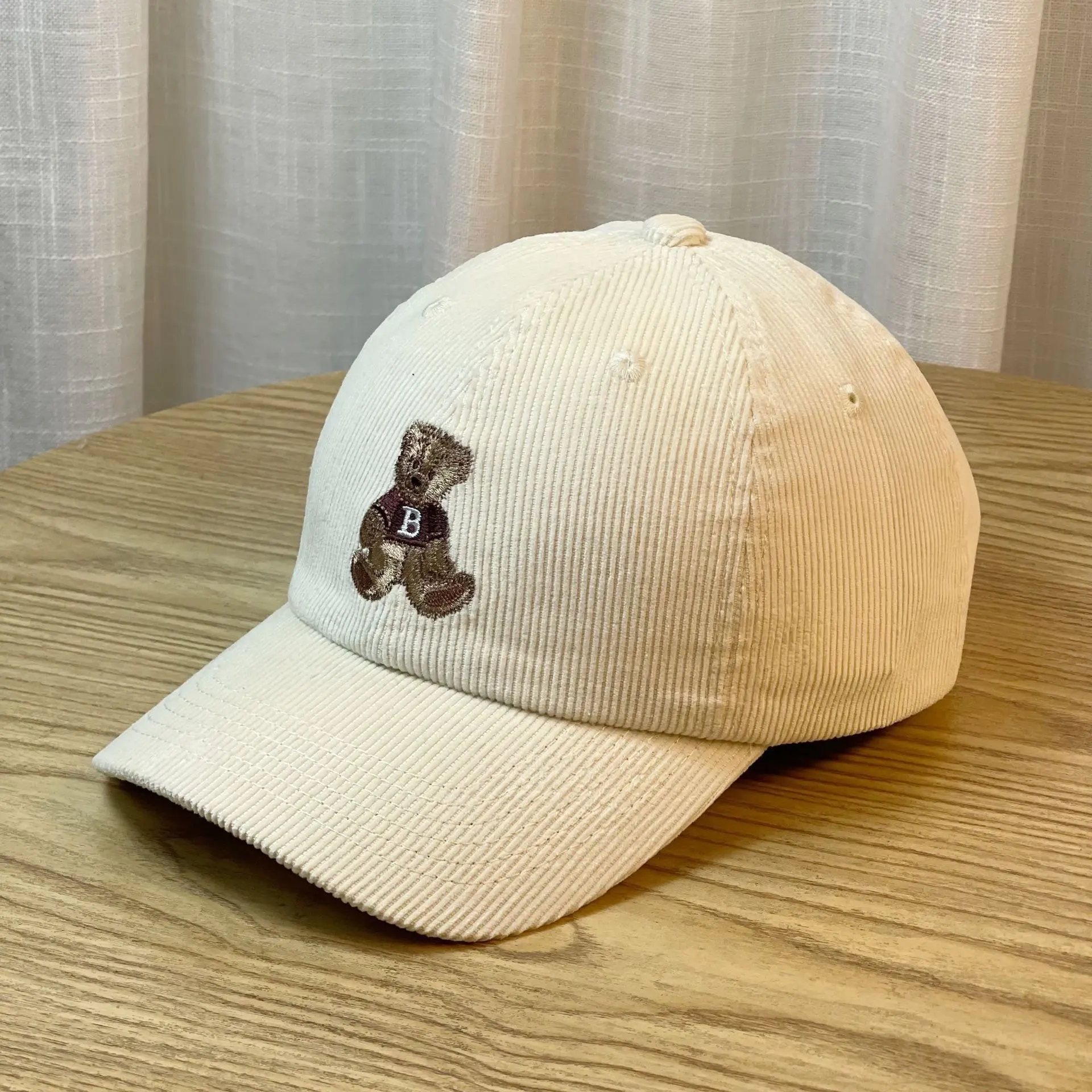 Color Matching Little Brown Bear Corduroy Peaked Cap - Beige