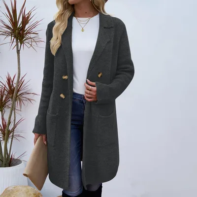 Women's Fashionable All match Mid length Woolen Coat Suit Jacket A20 Dark Gray - Shop at LoveMi