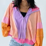 Fashion Personality Women's Colorblock Hood Jacket - Orange