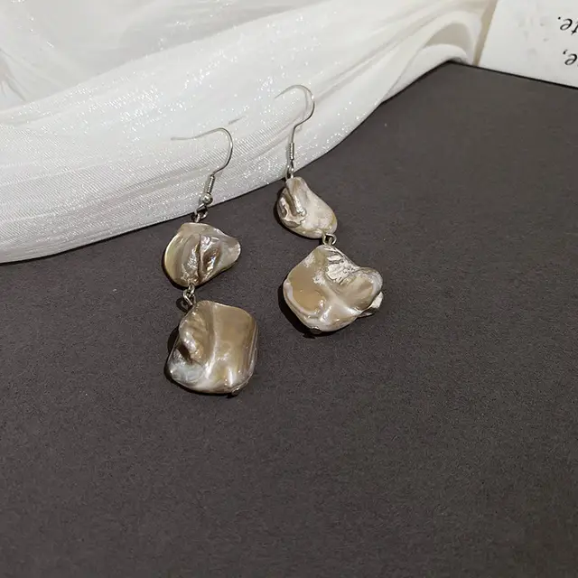 Shell Chain Stitching Earring Bracelet Necklace Ear Hook Silver White - Shop at LoveMi