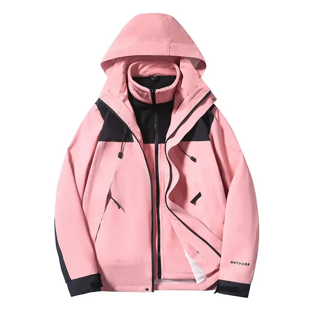 Three in one Outdoor Keep Warm Couple Color Matching Shell Jacket Pink - Shop at LoveMi