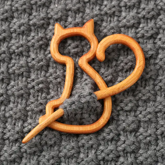 Wooden Animal Carving Brooch Gift Cat C - Shop at LoveMi