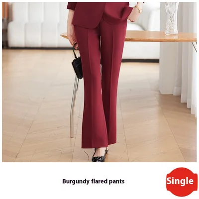 Suit Jacket Business Wear Temperament Annual Meeting Host Suit Wine Red Bootcut Trousers - Shop at LoveMi