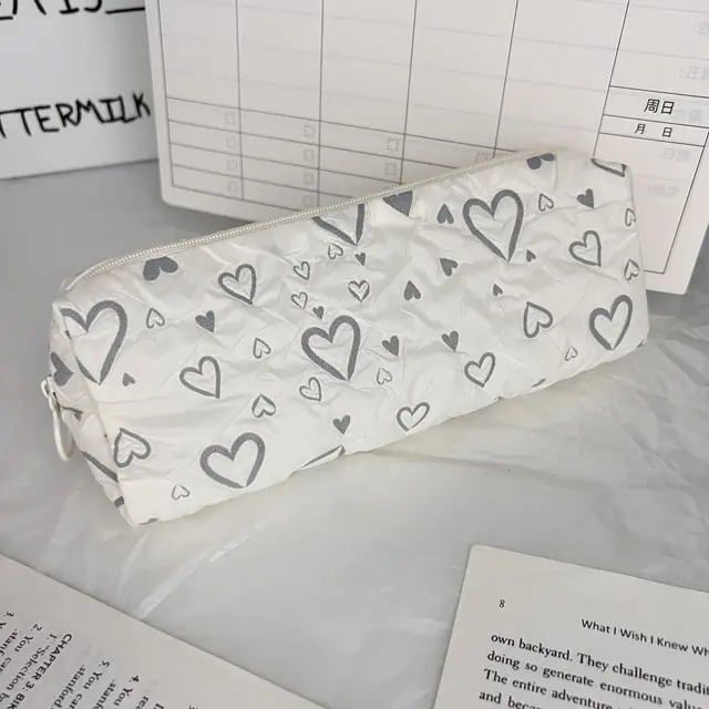 Large Capacity Love Heart Pencil Case Good looking Girl Heart Milk Fufu White - Shop at LoveMi