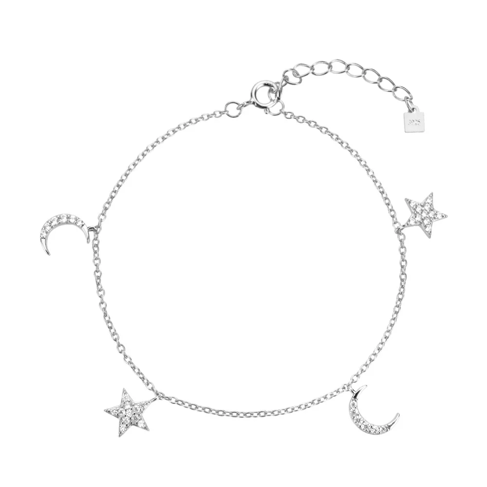 Star Moon Sterling Silver Women's Bracelet - 18K Gold - View 1