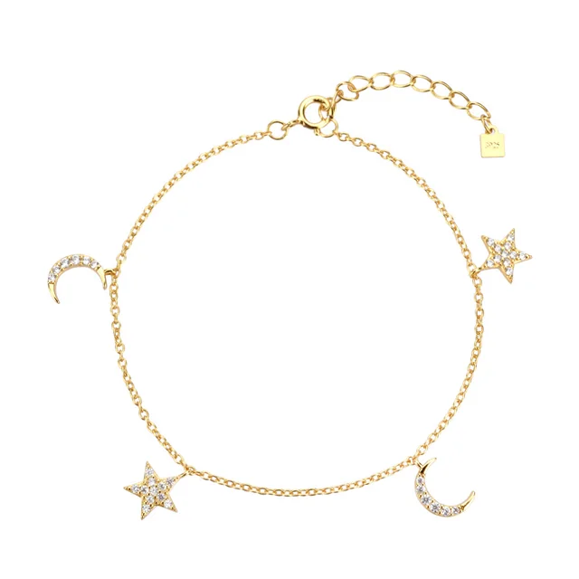 Star Moon Sterling Silver Women's Bracelet 18K Gold - Shop at LoveMi