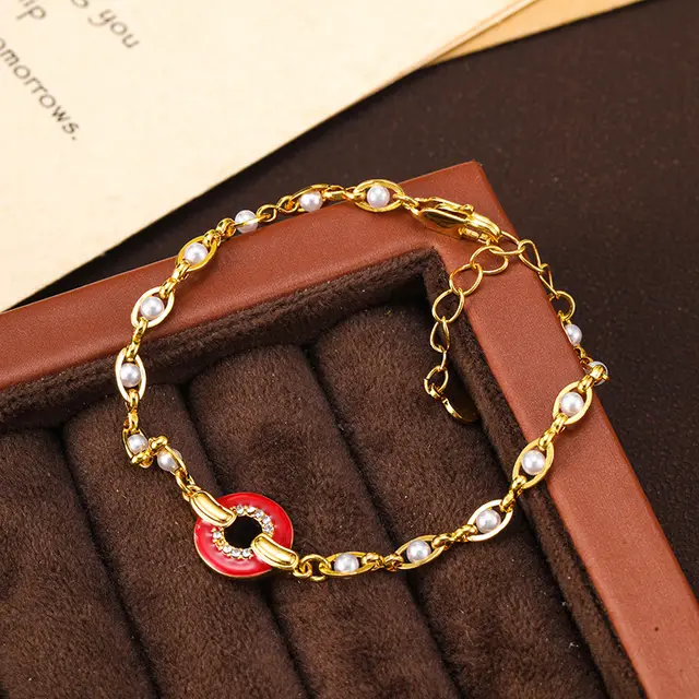 Simple Temperament Oil spot Glaze Flowers Butterfly Pearl Bracelet Bk1051 Bead Necklace Red - Shop at LoveMi