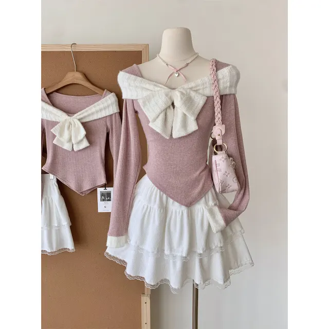 Small Sized Man's Wear A Set Of Fall Slim Fit Slimming Bow Top Female High Waist Tiered Dress Suit - Shop at LoveMi