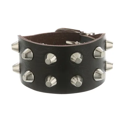 Metal Rock Double Row Flat Rivet Bracelet PU Bracelet Bracelet Dark Coffee Color - Shop at LoveMi