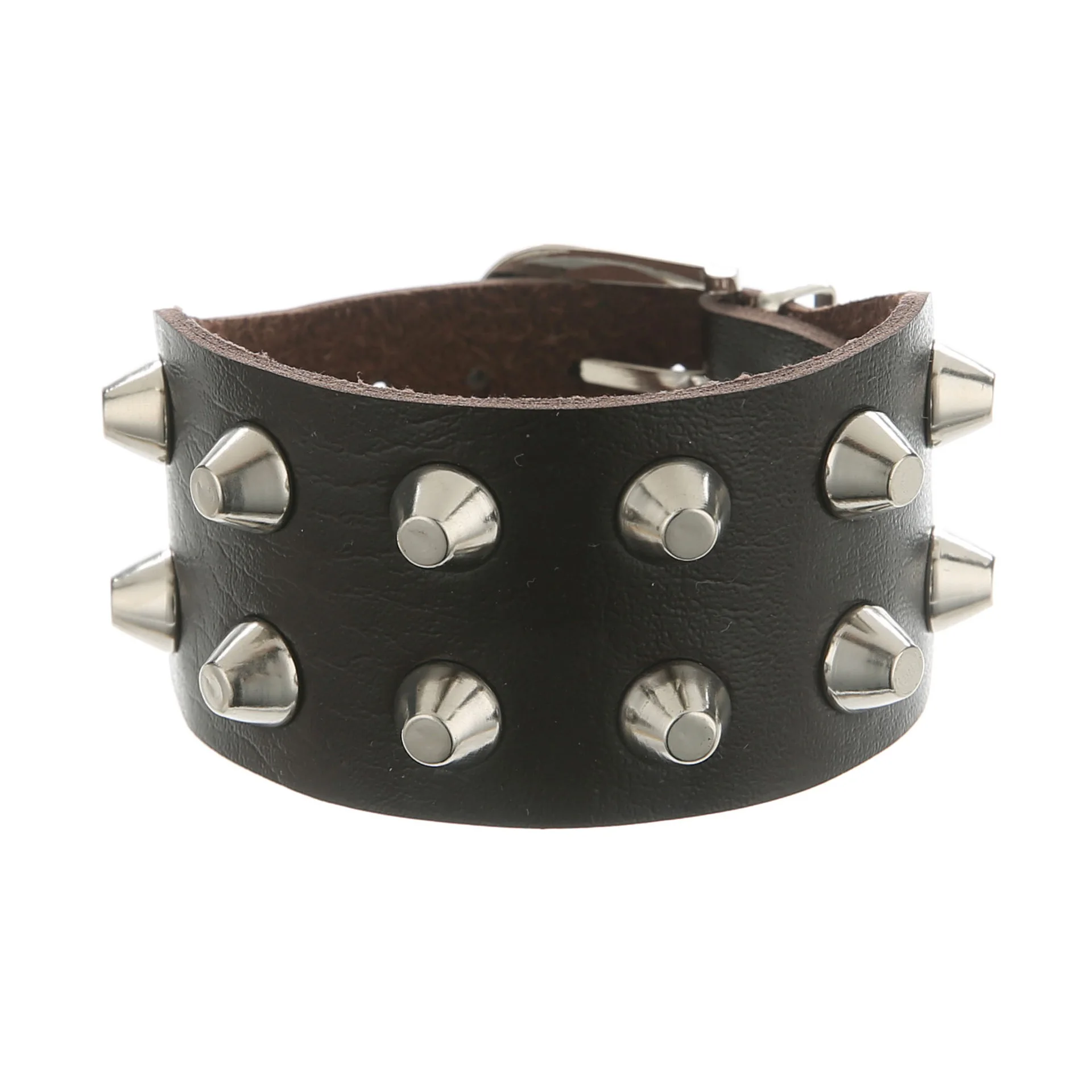 Metal Rock Double Row Flat Rivet Bracelet PU Bracelet - Bracelet Dark Coffee Color - View 1